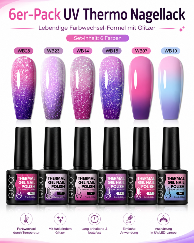 Set de 6 UV Thermo Gel Sparkle Bloom
